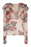 Philosophy Di Lorenzo Serafini White Blouse With Abstract Pattern And Ruffle Design In Multi