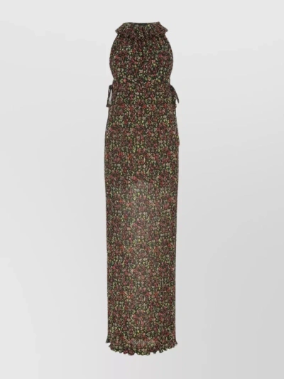 Philosophy Di Lorenzo Serafini Floral Print Halter Neck Dress With Ruffle Hem In Brown