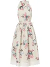 Philosophy Di Lorenzo Serafini Halter Neck Midi Dress With Floral Print In Beige