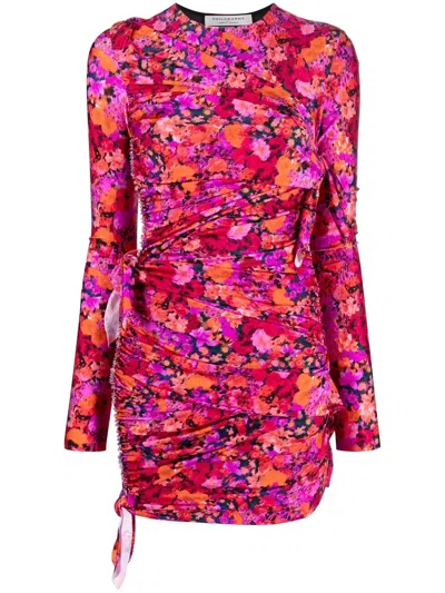 Philosophy Di Lorenzo Serafini Floral-print Ruched Minidress In 橘色