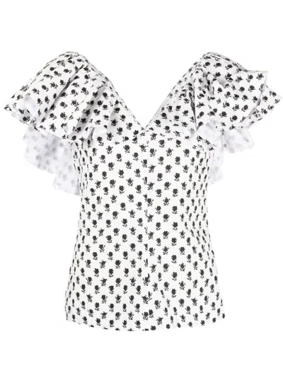 Philosophy Di Lorenzo Serafini Floral-print Ruffled Top In Weiss