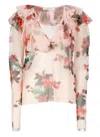 Philosophy Di Lorenzo Serafini White Blouse With Abstract Pattern And Ruffle Design In Multicolor