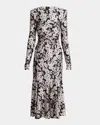 PHILOSOPHY DI LORENZO SERAFINI FLORAL-PRINT STRONG-SHOULDER LONG-SLEEVE MIDI DRESS