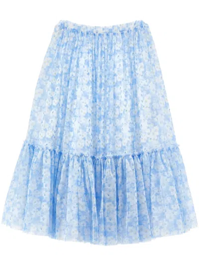 Philosophy Di Lorenzo Serafini Kids' Floral-print Tulle Skirt In Blue