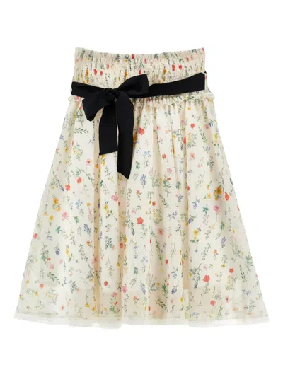 Philosophy Di Lorenzo Serafini Kids' Floral-print Ribbon Skirt In Neutral