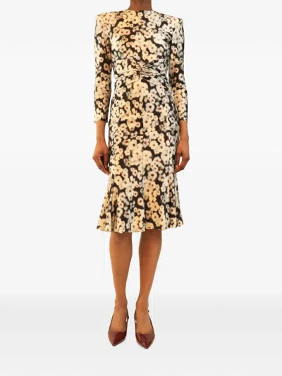Pre-owned Philosophy Di Lorenzo Serafini Floral-print Ruched Midi Dress In Black