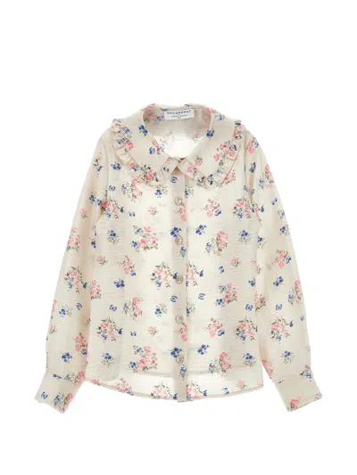 Philosophy Di Lorenzo Serafini Kids' Floral-print Ruffled-collar Blouse In Neutral