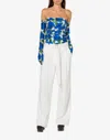 PHILOSOPHY DI LORENZO SERAFINI FLOWER BLOOM LYCRA BUSTIER TOP IN BLUETTE