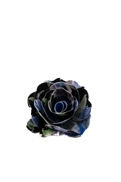 Philosophy Di Lorenzo Serafini Flower Brooch In Black Blue Fabric In Blu/nero