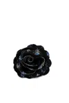 PHILOSOPHY DI LORENZO SERAFINI FLOWER BROOCH IN BLACK BLUE FABRIC