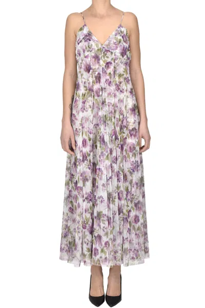 Philosophy Di Lorenzo Serafini Flower Print Tulle Long Dress In Multicoloured