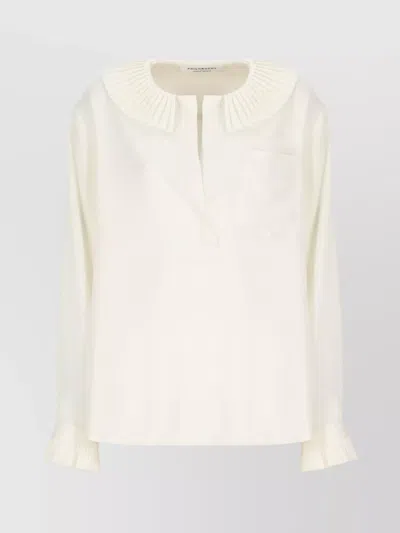 Philosophy Di Lorenzo Serafini Fringed Buttoned Long Sleeve V-neck Top In Neutral