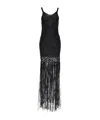 Philosophy Di Lorenzo Serafini Black Long Dress With U-neck And Long Fringes Applied To The Edges In Fabric Woman In Black