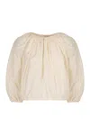Philosophy Di Lorenzo Serafini White Top With Gathers And Elastic Waist With Drawstring In Tech Fabric Woman