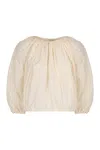 Philosophy Di Lorenzo Serafini White Top With Gathers And Elastic Waist With Drawstring In Tech Fabric Woman In Green