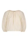 Philosophy Di Lorenzo Serafini White Top With Gathers And Elastic Waist With Drawstring In Tech Fabric Woman In Green