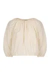 Philosophy Di Lorenzo Serafini White Top With Gathers And Elastic Waist With Drawstring In Tech Fabric Woman In Green