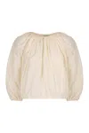 Philosophy Di Lorenzo Serafini White Top With Gathers And Elastic Waist With Drawstring In Tech Fabric Woman In Panna