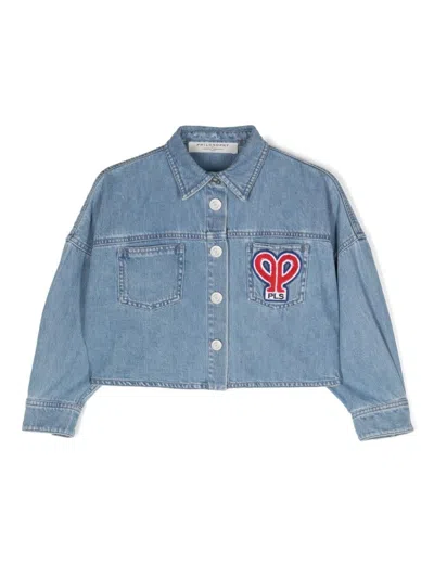 Philosophy Di Lorenzo Serafini Kids' Logo-embroidered Cropped Denim Jacket In Blue