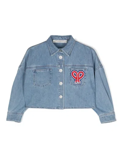 Philosophy Di Lorenzo Serafini Kids' Logo-embroidered Cropped Denim Jacket In 蓝色