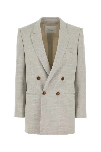 Philosophy Di Lorenzo Serafini Melange Light Grey Stretch Wool Blend Blazer In Neutral