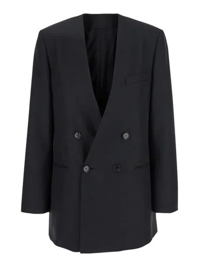 Philosophy Di Lorenzo Serafini Black Double-breasted Jacket With Chest Pocket In Fabric Woman