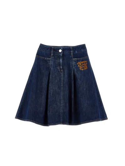 Philosophy Di Lorenzo Serafini Kids' Embroidered-logo Denim Skirt In Blue