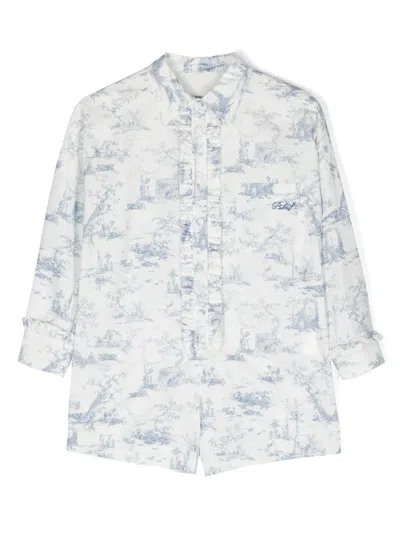 Philosophy Di Lorenzo Serafini Kids' Graphic-print Ruffled Cotton Jumpsuit In Blue