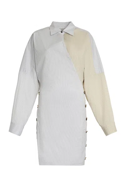 PHILOSOPHY DI LORENZO SERAFINI GRAY STRIPED DRESS WITH SHIRT-STYLE COLLAR AND CUFFS FOR WOMEN