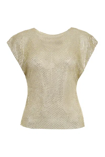 PHILOSOPHY DI LORENZO SERAFINI GREEN MESH T-SHIRT WITH RHINESTONE ACCENTS AND WING SLEEVES FOR WOMEN
