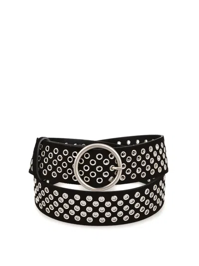 Philosophy Di Lorenzo Serafini Grommet Black Suede Belt In Negro