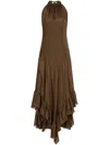 Philosophy Di Lorenzo Serafini Brown Silk Long Dress With Ruffles In Brown