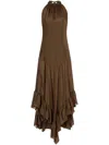 Philosophy Di Lorenzo Serafini Brown Silk Long Dress With Ruffles In Brown