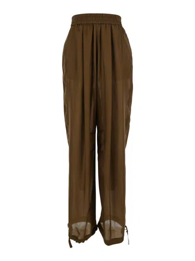 PHILOSOPHY DI LORENZO SERAFINI 'HABOUTAI' BROWN PANTS WITH ELASTIC WAIST AND DRAWSTRING EDGES