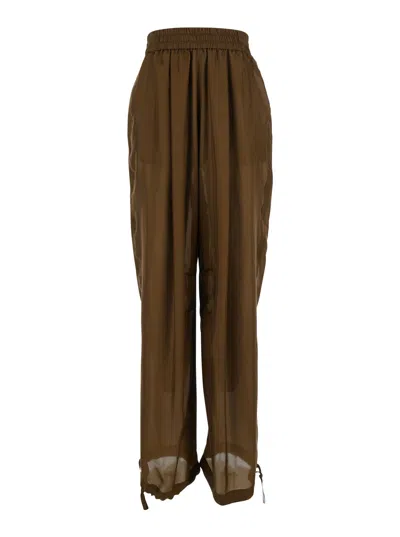 Philosophy Di Lorenzo Serafini 'haboutai' Brown Pants With Elastic Waist And Drawstring Edges In Silk Woman