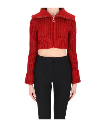 Philosophy Di Lorenzo Serafini Half-zipped Cropped Knitted Jumper In Red