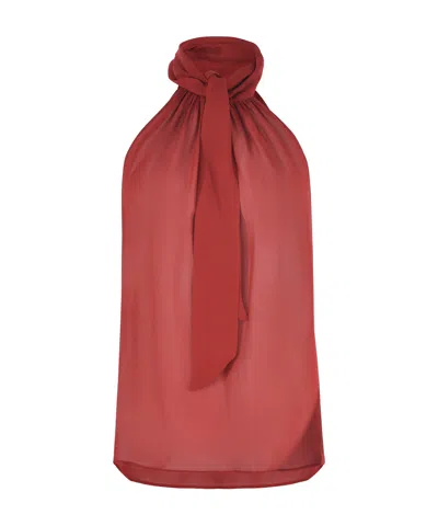Philosophy Di Lorenzo Serafini Halterneck Semi-sheer Crepe Top In Red