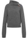 Philosophy Di Lorenzo Serafini Grey High Neck Sweater With Buttons Detail On The Neck In Wool Blend Woman