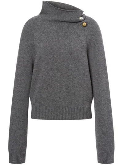 Philosophy Di Lorenzo Serafini Grey High Neck Sweater With Buttons Detail On The Neck In Wool Blend Woman In Grey