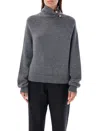 Philosophy Di Lorenzo Serafini Grey High Neck Sweater With Buttons Detail On The Neck In Wool Blend Woman In Grey