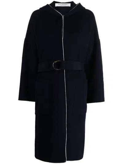 Philosophy Di Lorenzo Serafini Hooded Belted Wool Coat In Blue