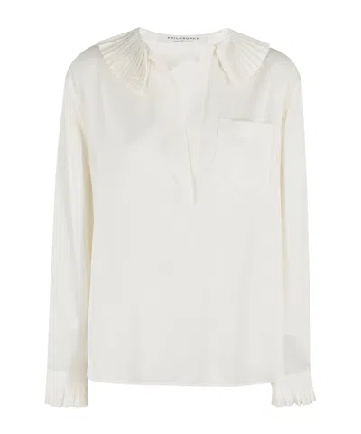 PHILOSOPHY DI LORENZO SERAFINI IVORY RUFFLED BLOUSE