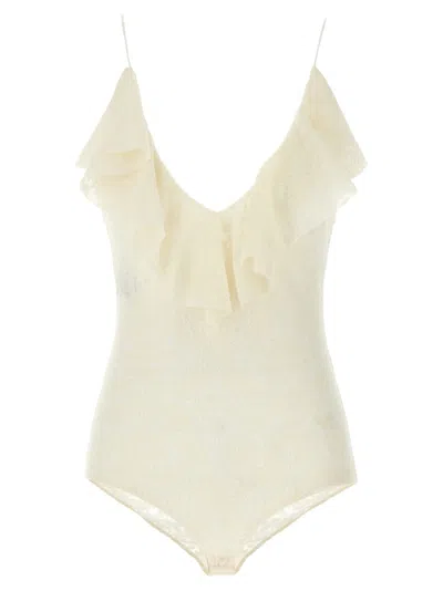 Philosophy Di Lorenzo Serafini Jersey Lace Bodysuit With Ruffled V-neck