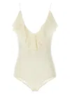 Philosophy Di Lorenzo Serafini Lace Bodysuit With V-neckline And Ruffle Trim In Neutral