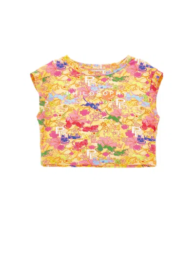 Philosophy Di Lorenzo Serafini Kids' Kurzes T-shirt Mit Blumenprint Und Logo In Multi
