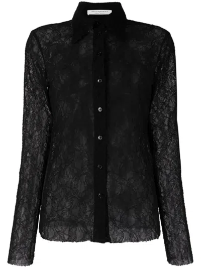 Philosophy Di Lorenzo Serafini Lace Detail Shirt With Elegant Sheer Design And Tailored Fit In Black