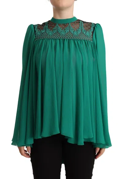 Pre-owned Philosophy Di Lorenzo Serafini Lace Polyester Long Sleeves Pleated Top Women's Blouse () In Green