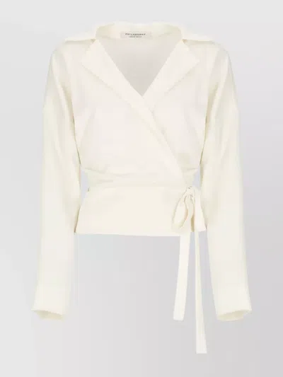 PHILOSOPHY DI LORENZO SERAFINI LAPEL COLLAR WRAP TOP WITH TIE DETAIL
