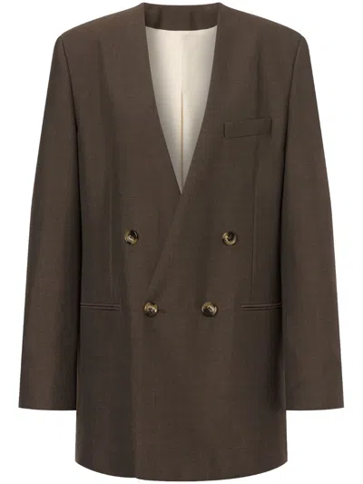 Philosophy Di Lorenzo Serafini Lapeless Double-breasted Blazer In Brown