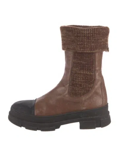 Pre-owned Philosophy Di Lorenzo Serafini Leather Colorblock Pattern Sock Boots In Brown